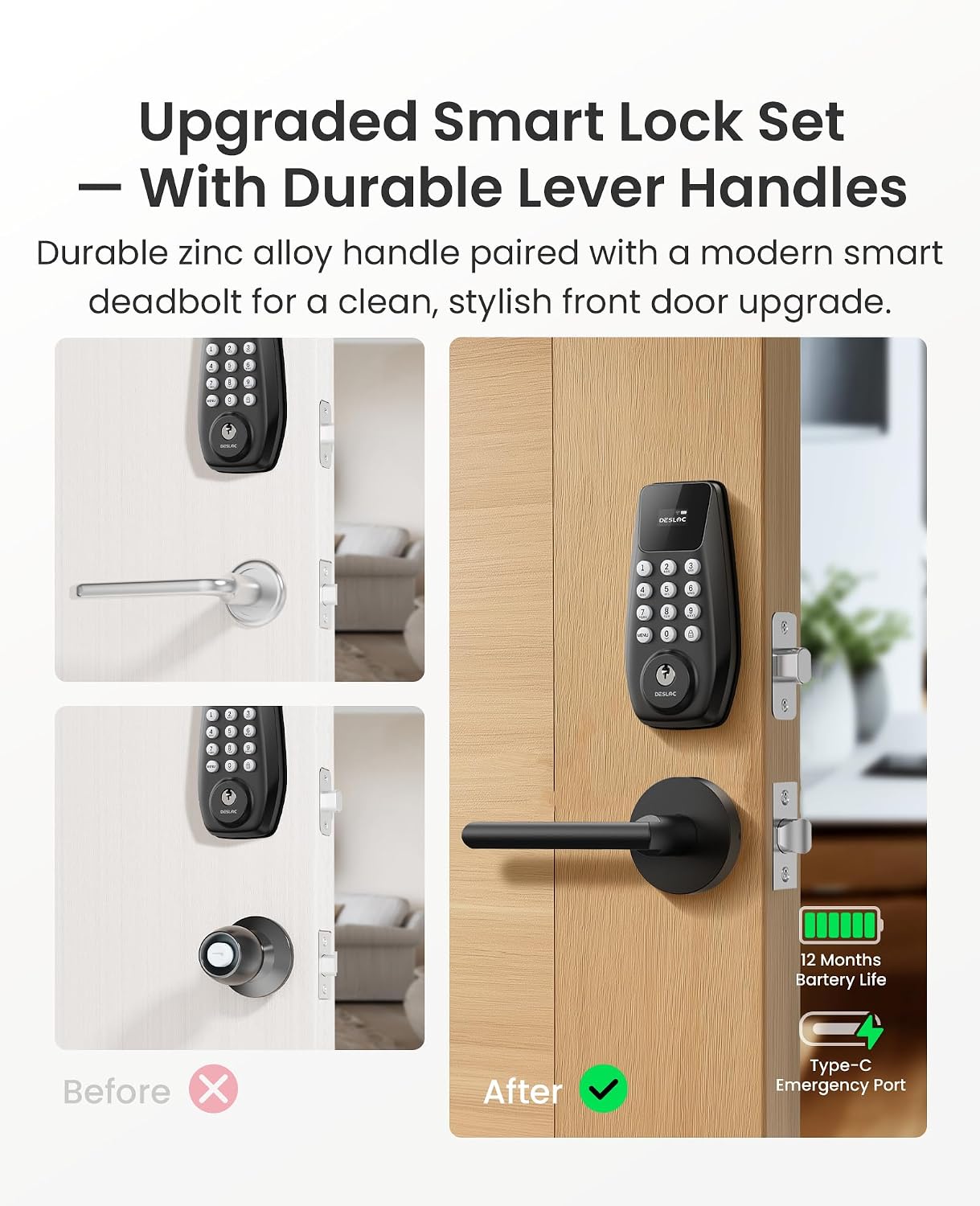 Cerradura inteligente WiFi con asa y teclado para puerta