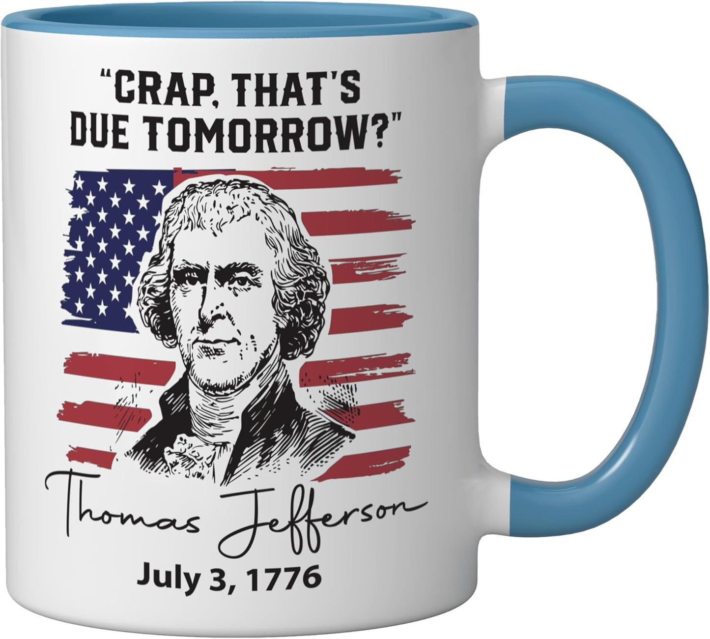 Taza cerámica de Thomas Jefferson 4 de Julio azul/blanco