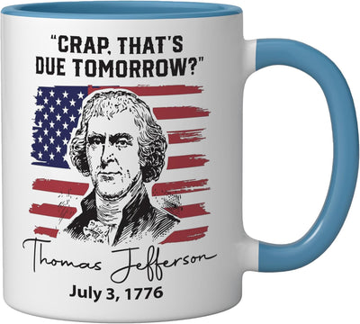 Taza cerámica de Thomas Jefferson 4 de Julio azul/blanco