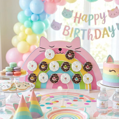 Soporte de pared con forma de dona de gato de dibujos animados para cumpleaños y fiestas