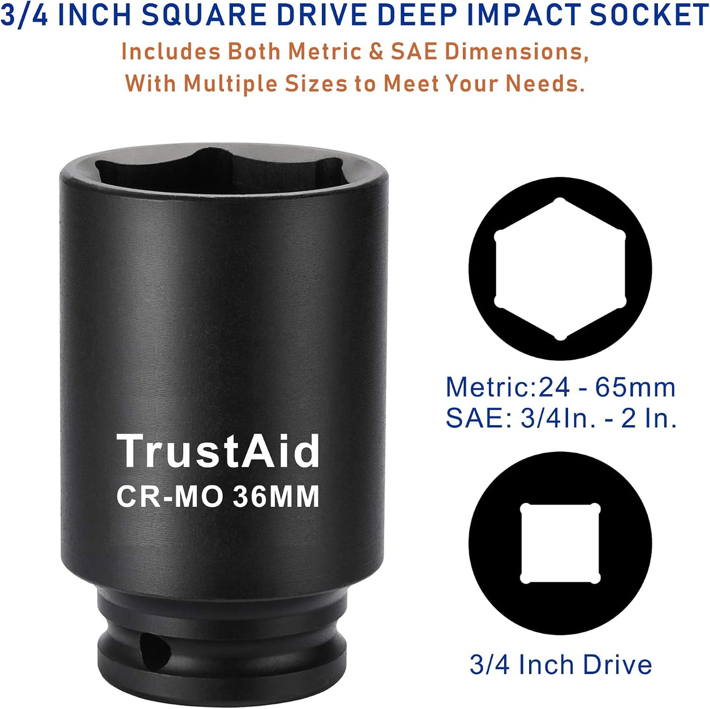 Enchufe impacto 3/4 pulg 2.559pulg Cr-Mo diseño 6 puntos métrico