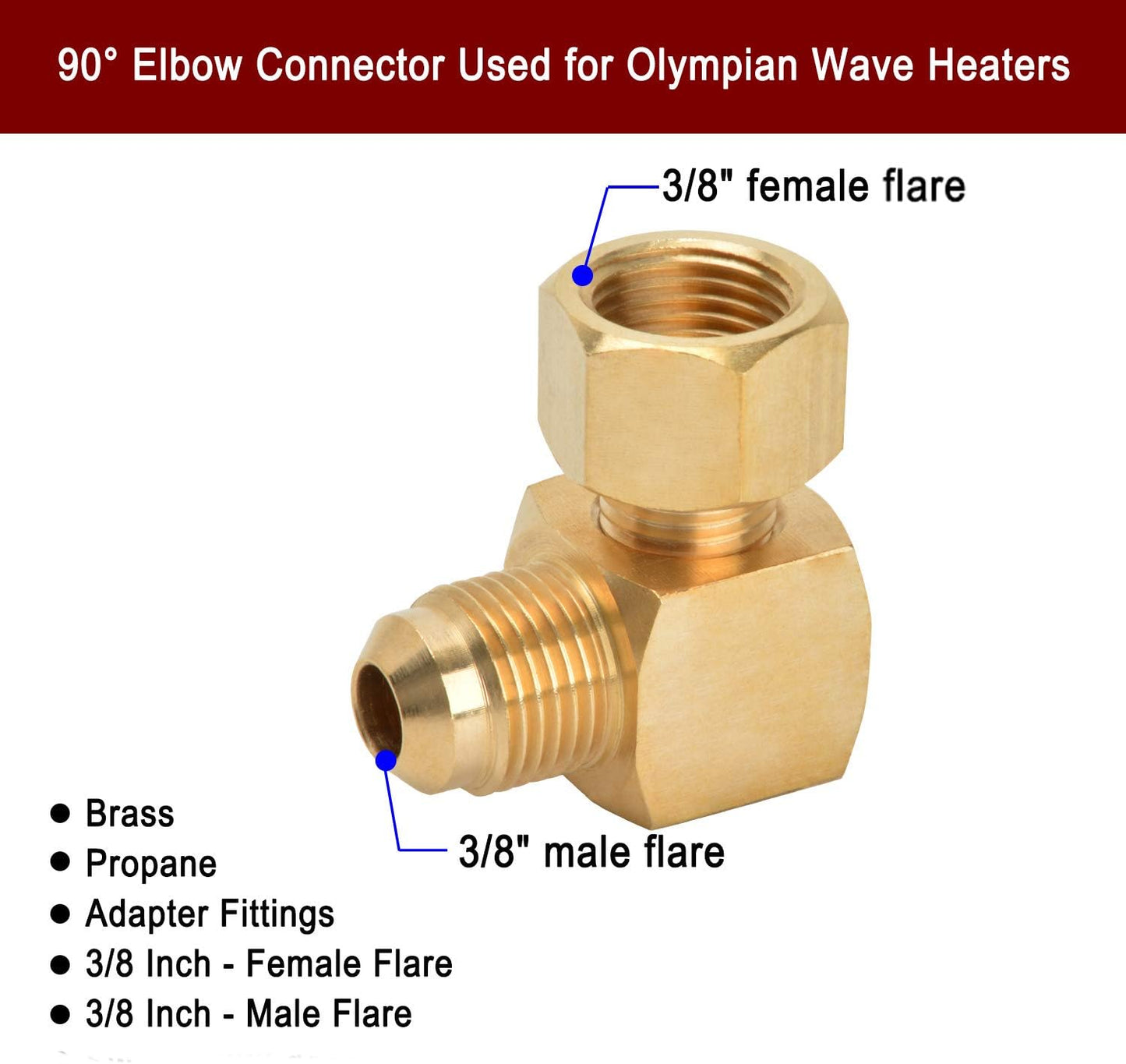 Repuesto conector 90° para calentador gas Olympian 3/8