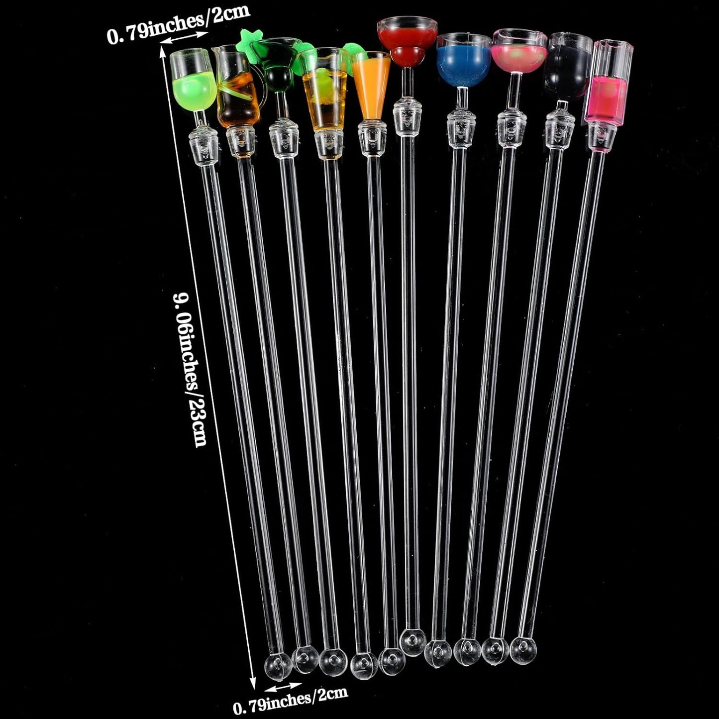 10 Palitos Swizzle Acrílicos Multicolores para Cócteles y Bebidas