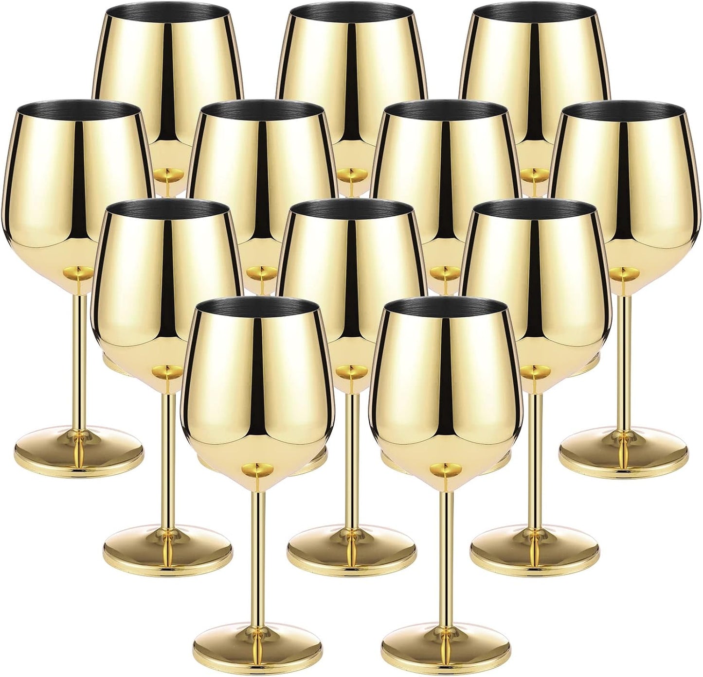 12 Pzas Vasos Vino Acero Inox Tallo Dorado 9oz Portátiles