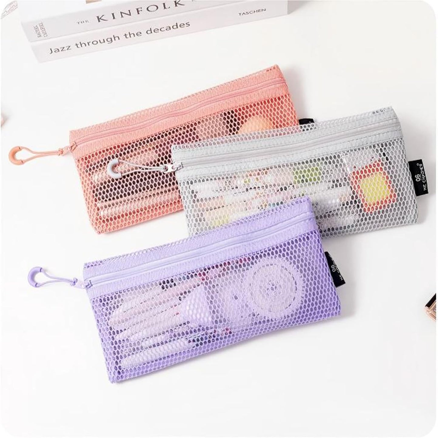 Bolsa malla transparente cosméticos con cremallera 2uds negro gris