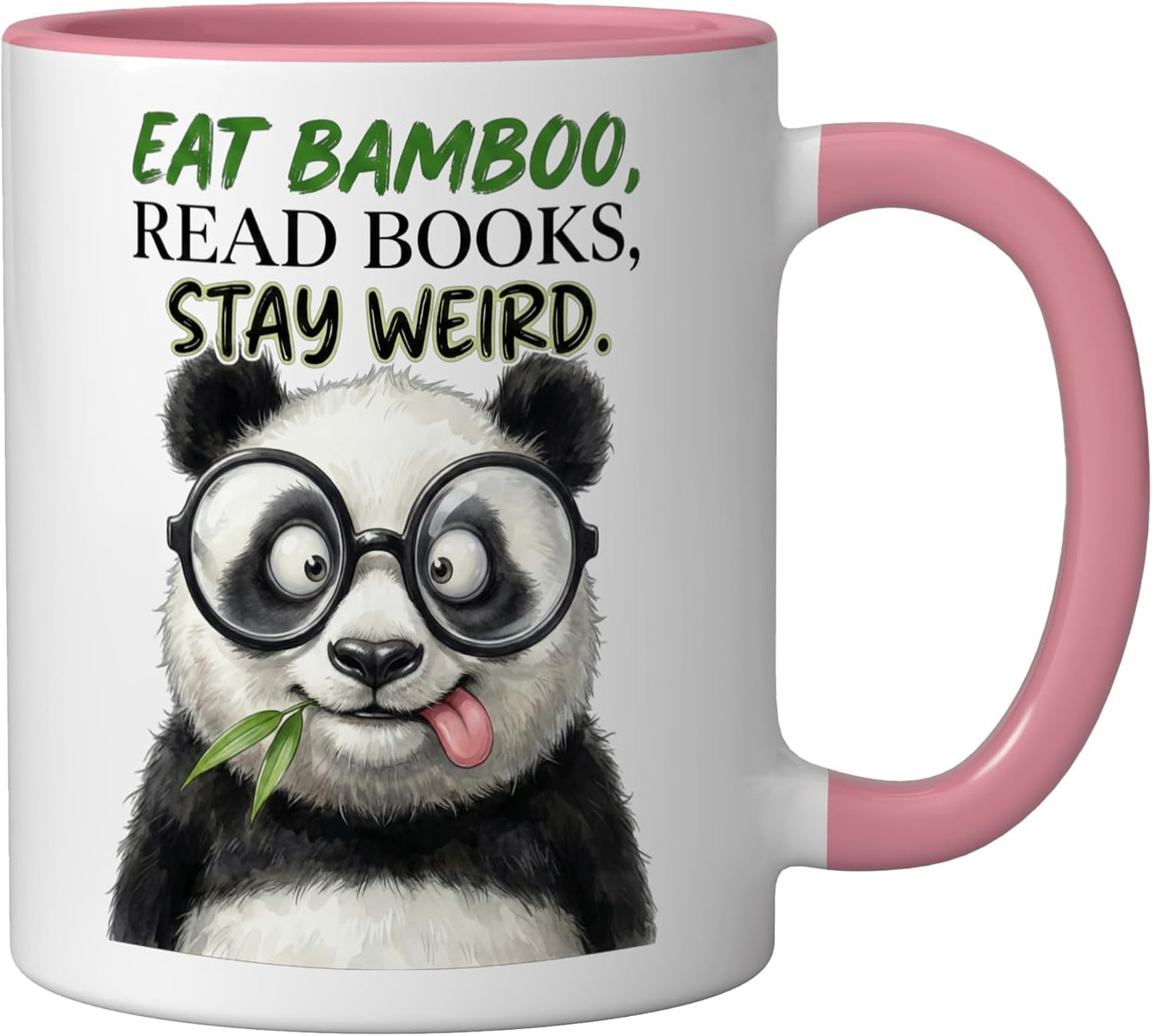 Taza Cerámica Panda Raro Con Gafas Rosa/Blanco