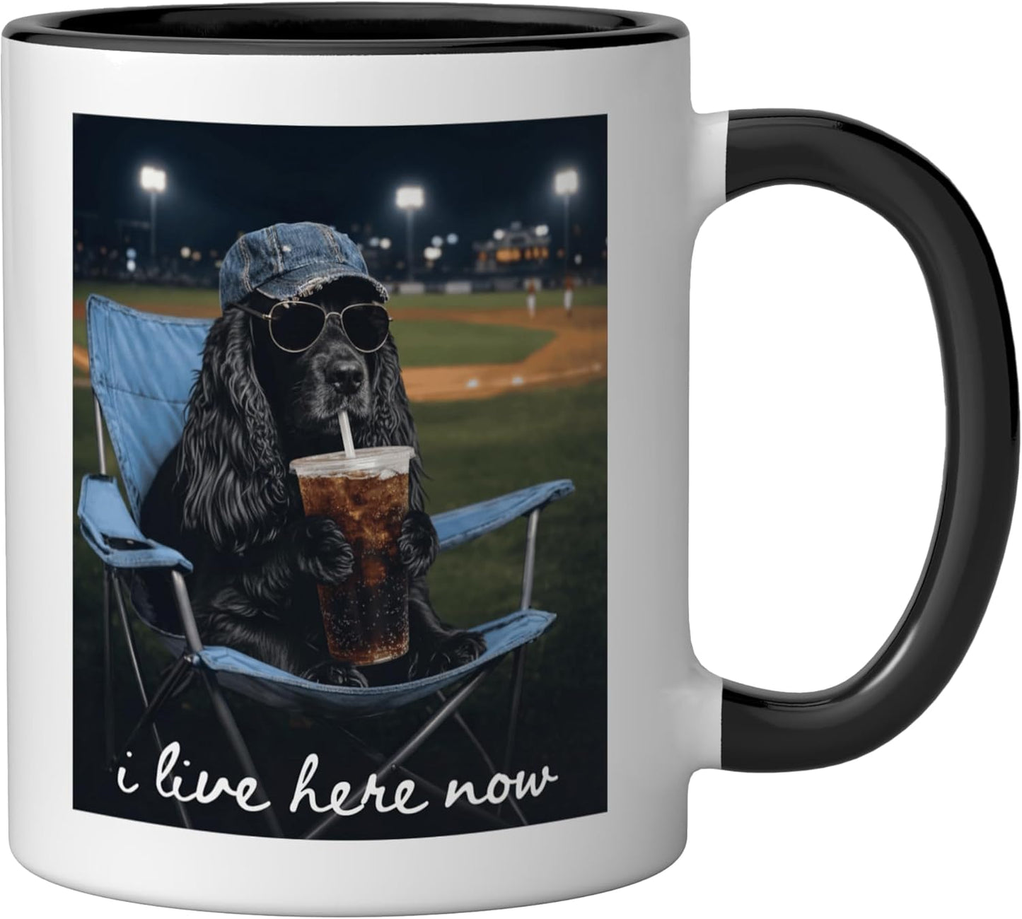 Taza cerámica Funny Cocker Spaniel Mom I Live Here Now Negro/Blanco
