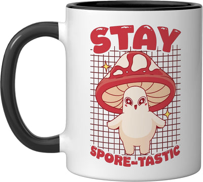 Taza de cerámica Stay Spore-Tastic con hongos negros/blancos