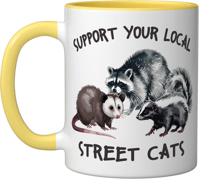 Taza cerámica para gatos callejeros amarillo/blanco