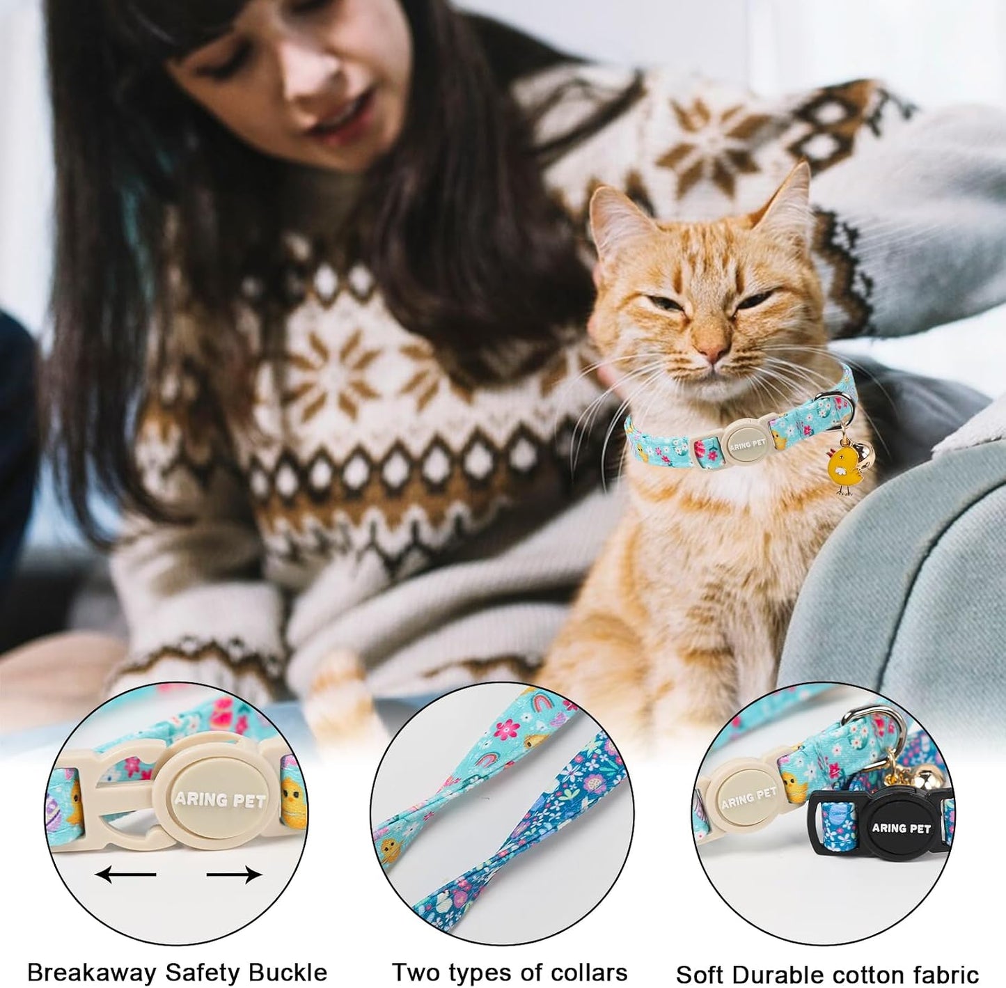 2 Collares Pascua para Perros y Gatos con Campanas Azul y Verde