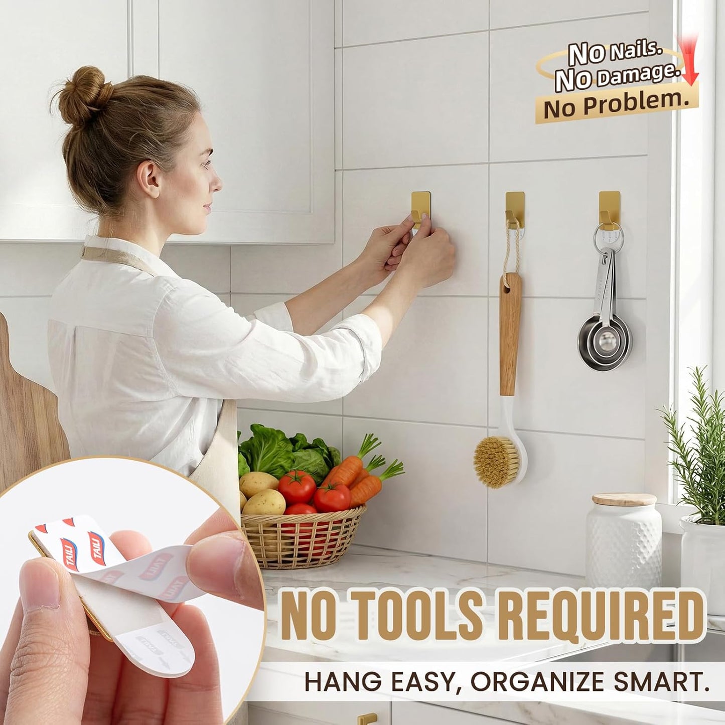 Ganchos adhesivos acero inox 10 pzas para pared pintada