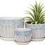 Set 3 Macetas Cerámica Textura Gris con Platillo