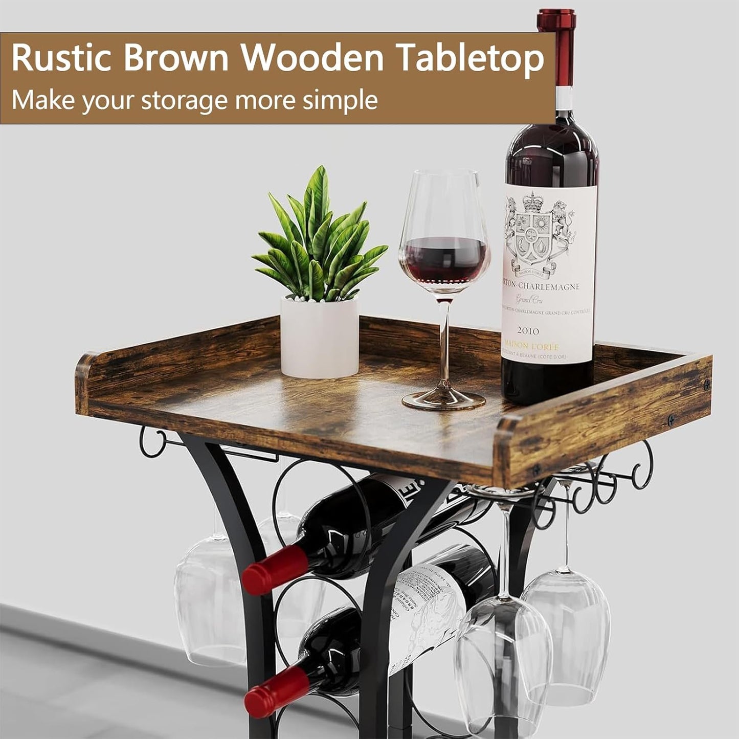 Estante vino piso 14 botellas soporte copas madera