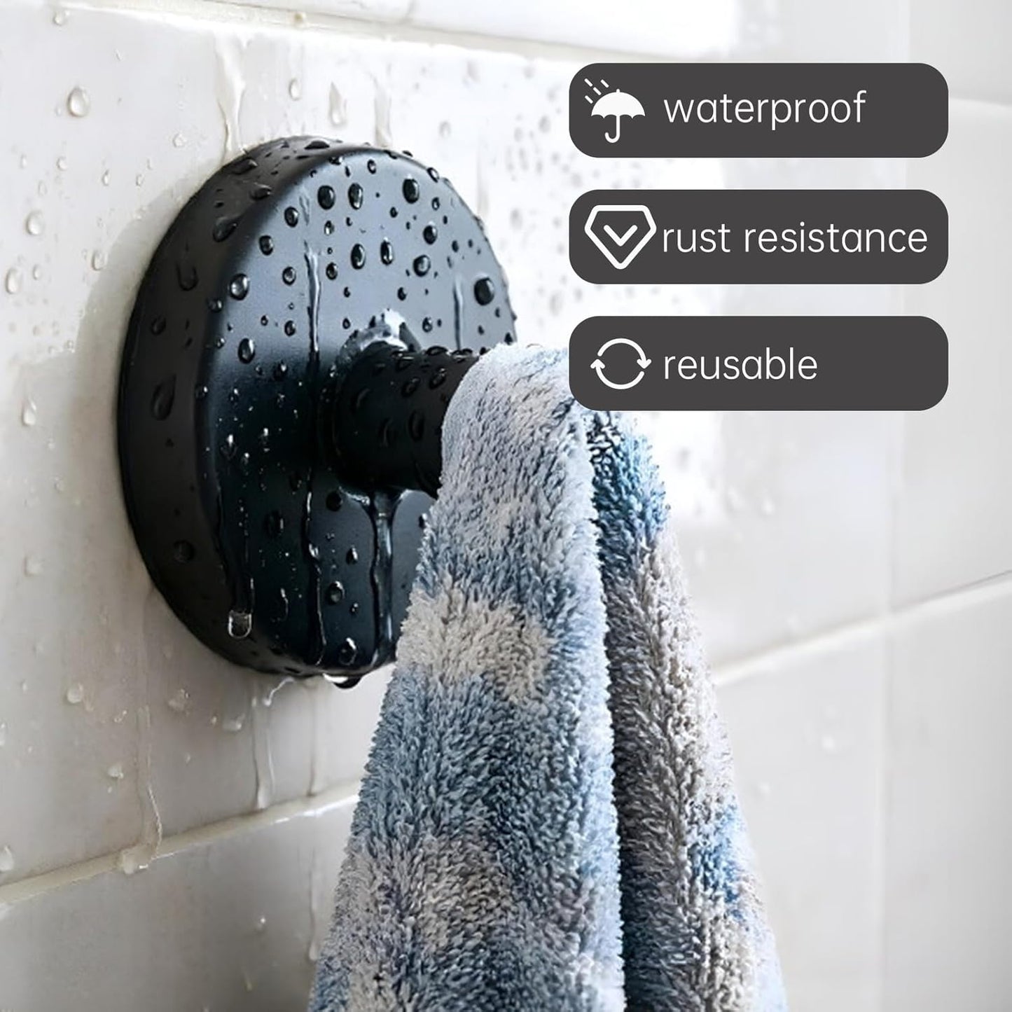 Ganchos ventosa para baño cocina set 4 negros impermeables