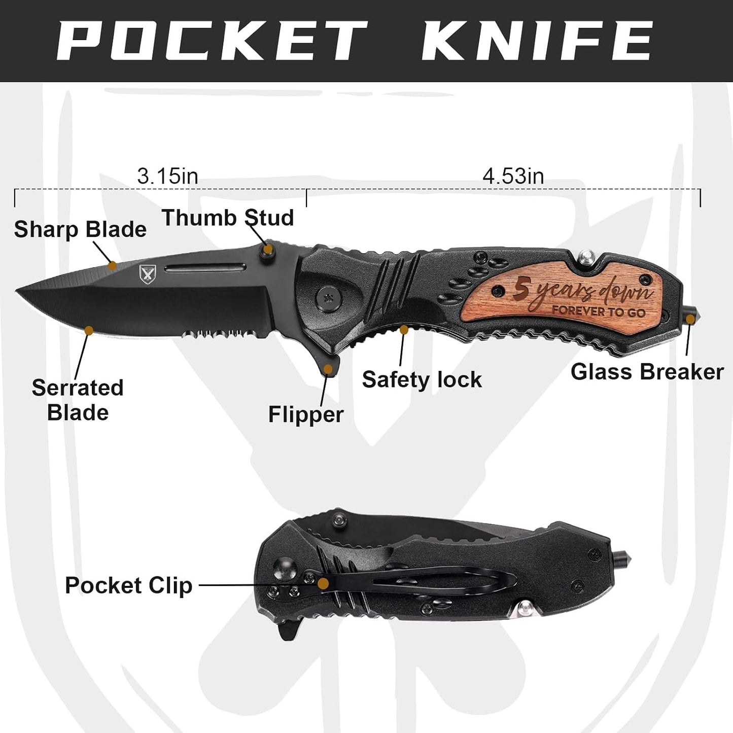 Cuchillo grabado para hombre 5º aniversario con caja