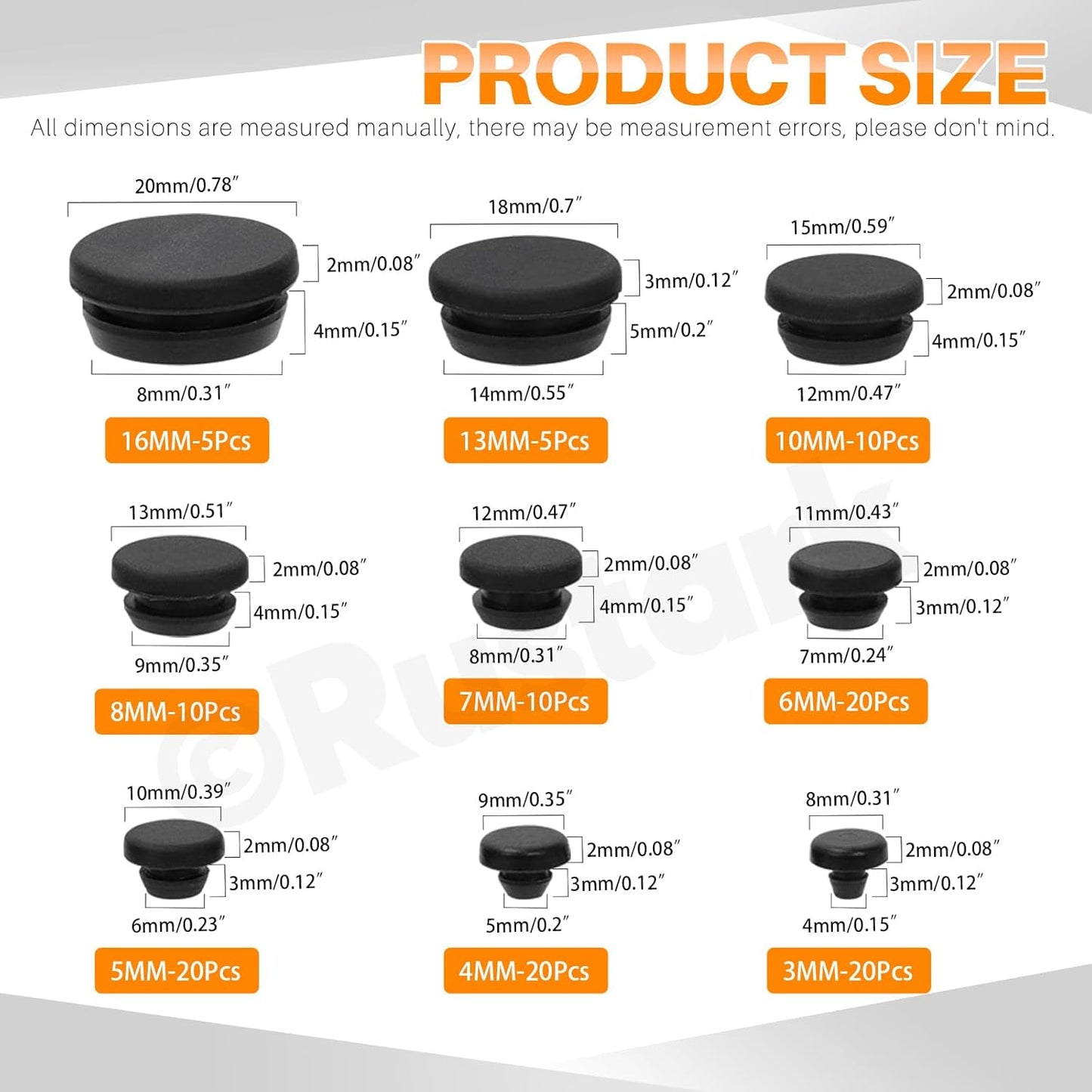 Set 120 Tapones Silicona Negro Cierre a Presión