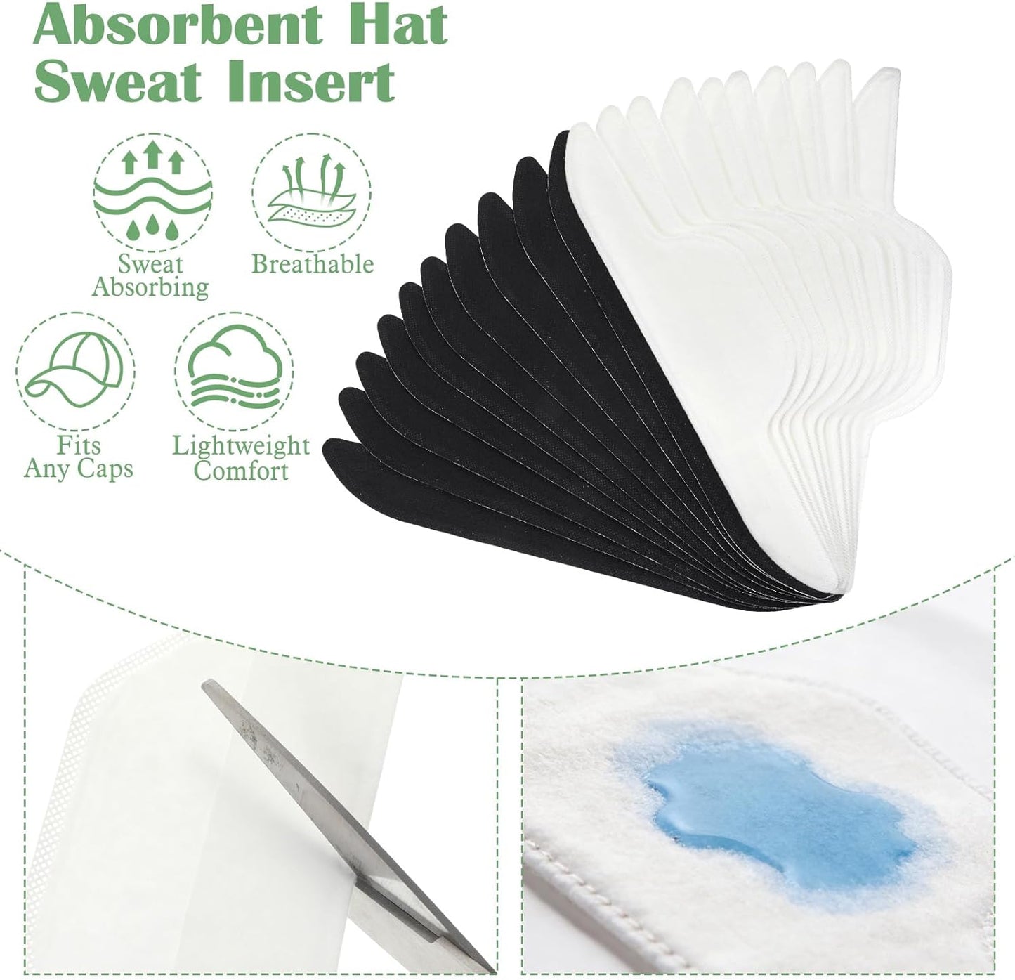 20 Almohadillas Sombrero NoSweat Adhesivas Blanco Negro