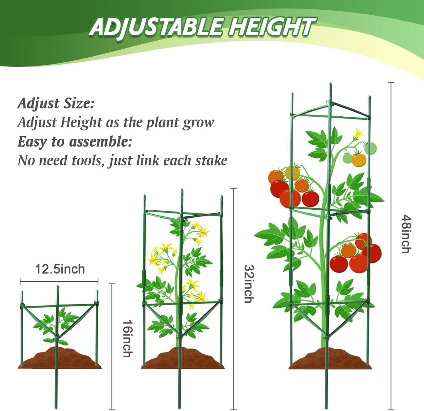 Jaula tomate resiste óxido para jardín 48pulg set 3
