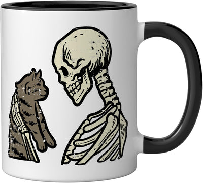 Taza Cerámica Halloween Esqueleto Gato Negro/Blanco