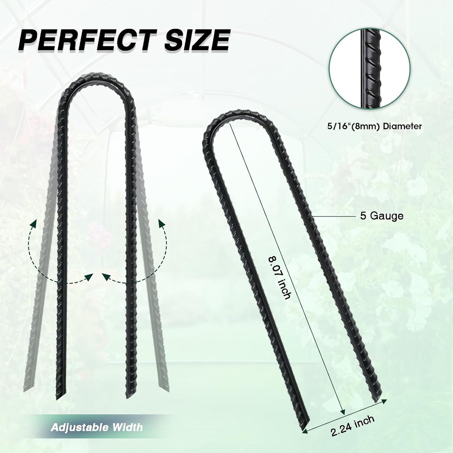 Estacas metal 8pulg resistentes con gancho U pack 10