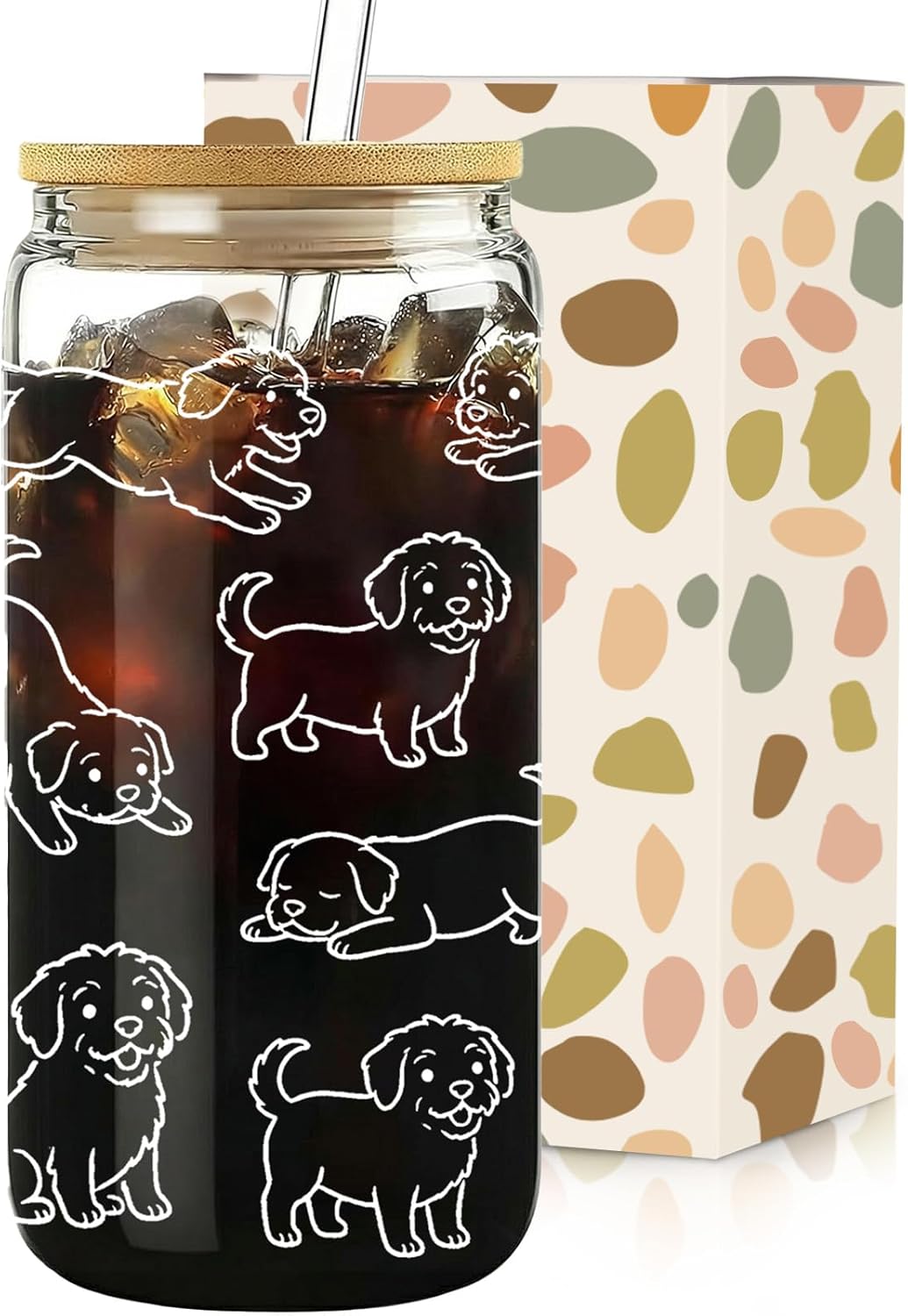 Vasos de vidrio Goldendoodle para café helado y té 16 oz