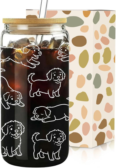 Vasos de vidrio Goldendoodle para café helado y té 16 oz