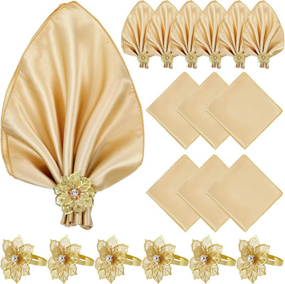 Set 24 Servilletas Doradas Satén 17x17pulg y Metal Floral Bodas