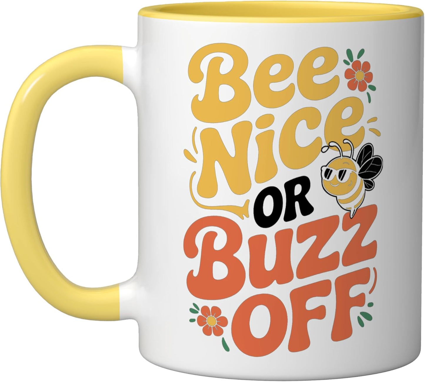 Taza cerámica de abejas con frase divertida amarilla/blanca