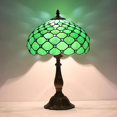 Lámpara mesa vidrio estilo perla verde 12x19pulg sala