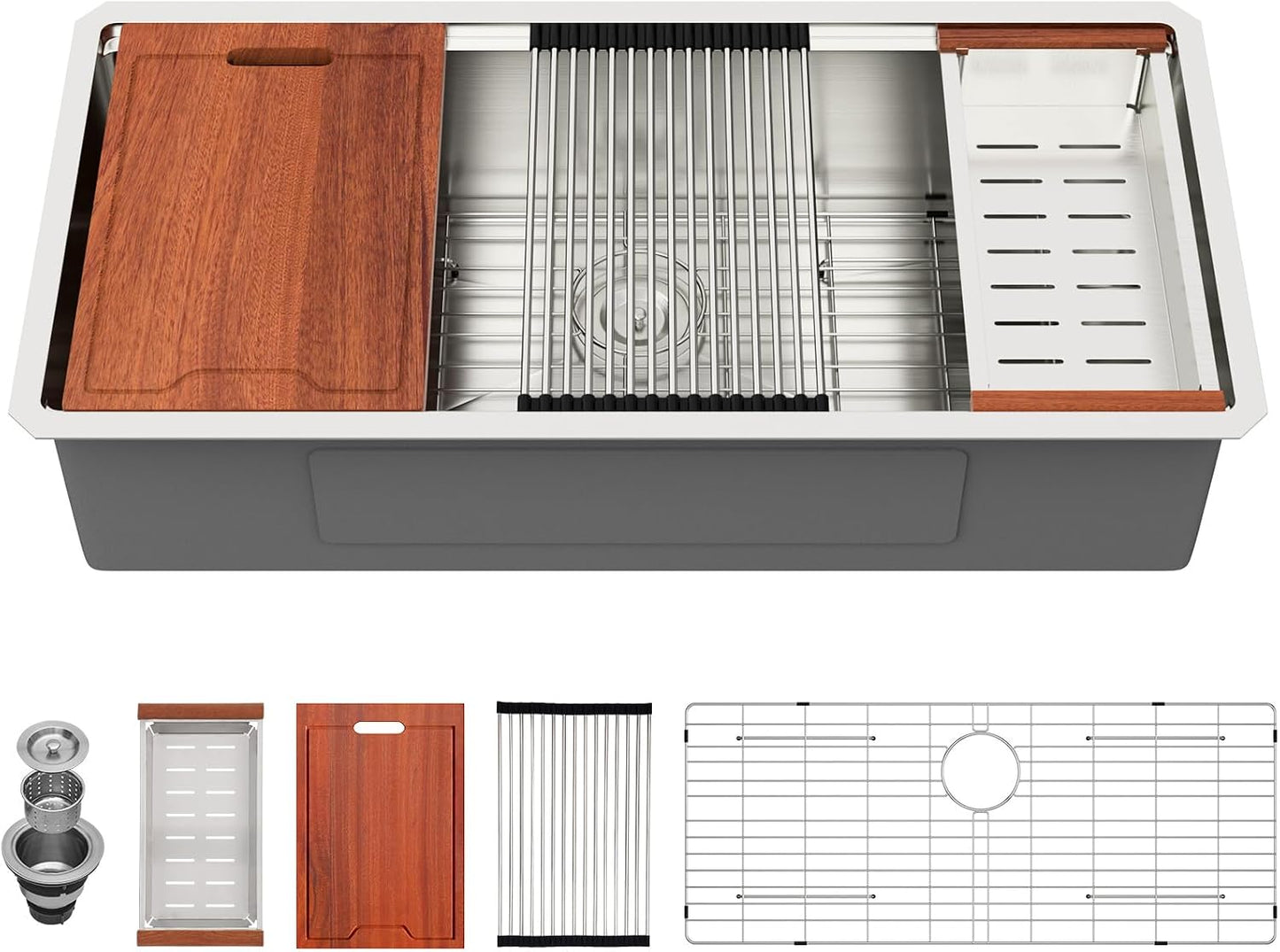 Fregadero cocina montaje inferior 39x19pulg cuenco grande