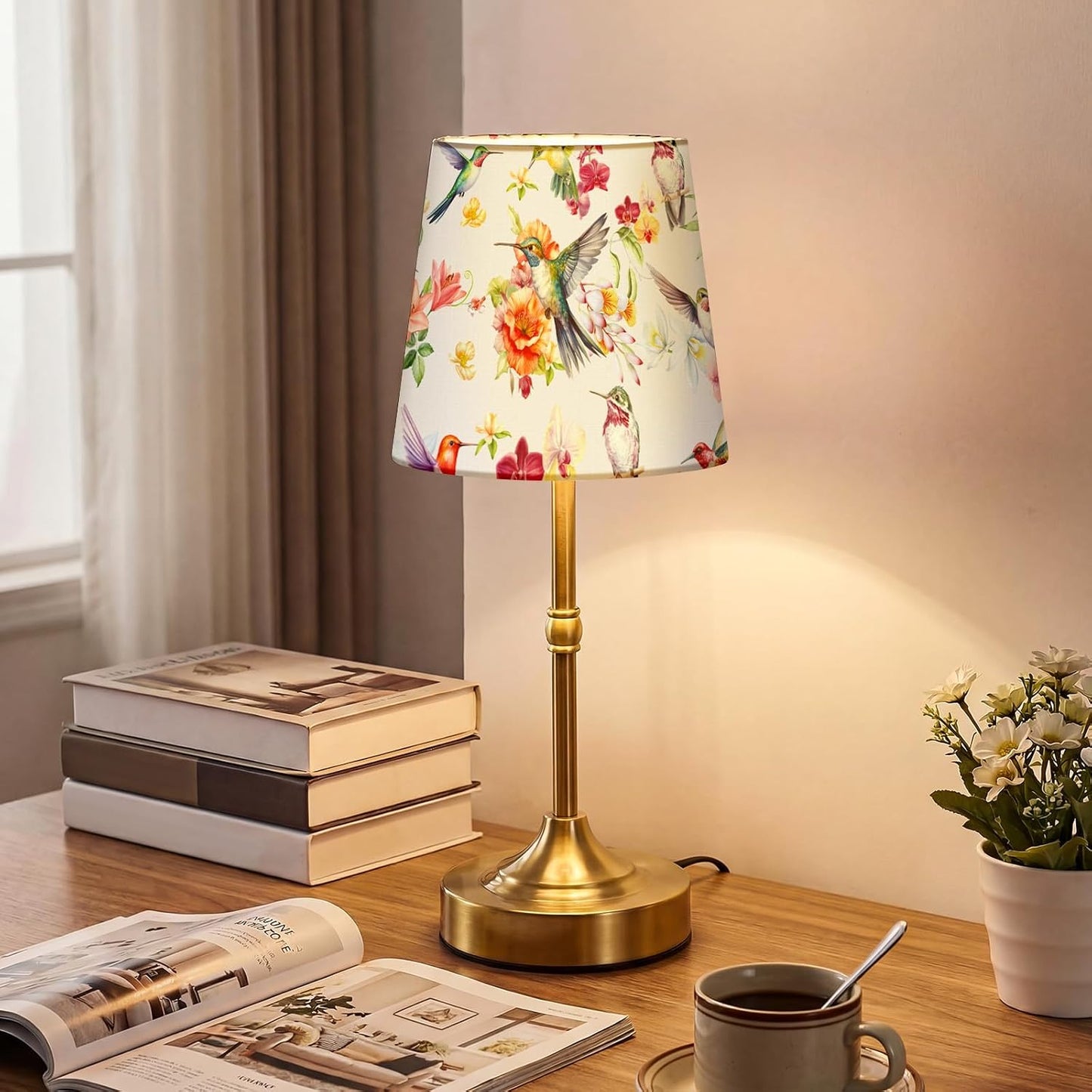 Lámpara de mesa inalámbrica lino floral recargable