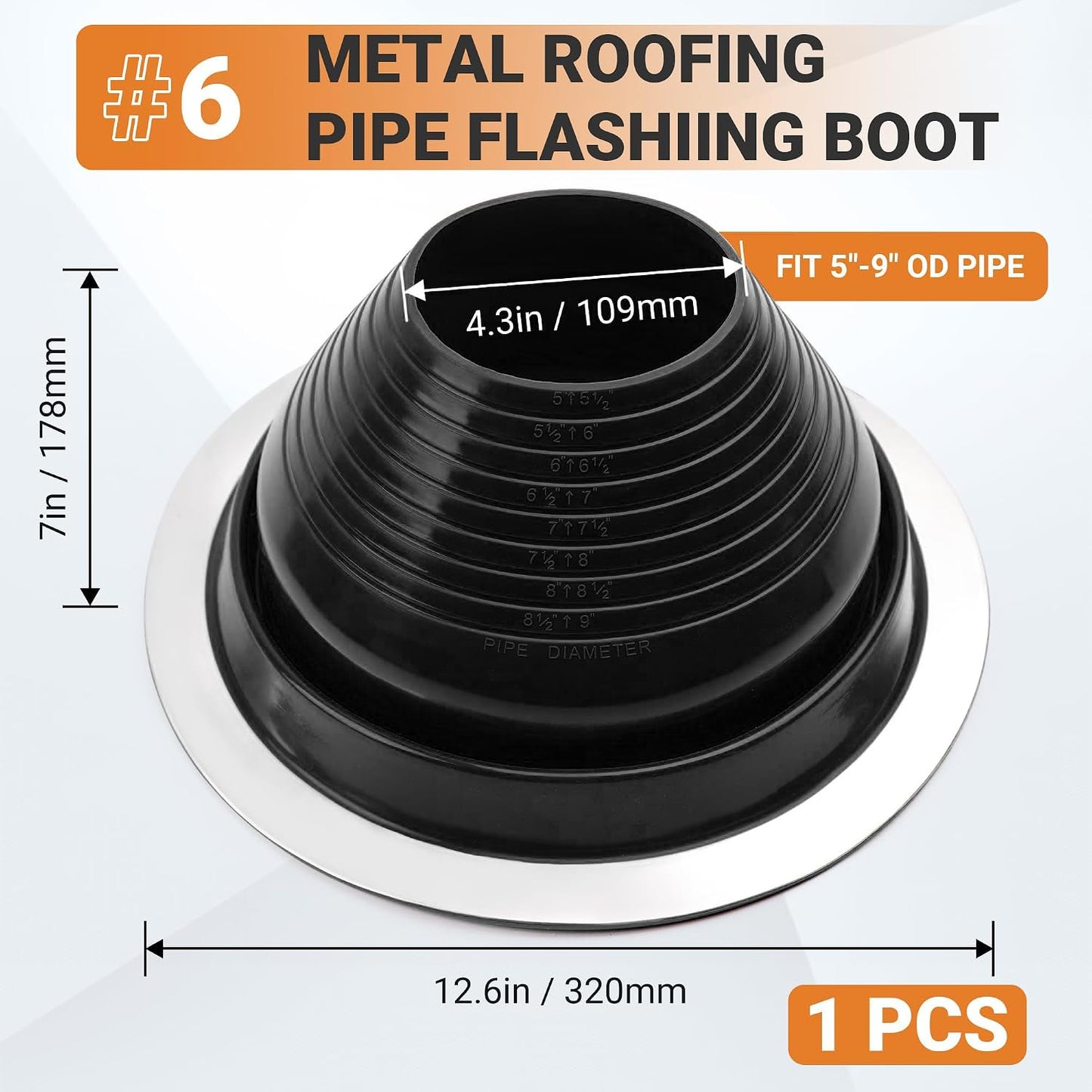Cubierta ventilación techo silicona negra 5-9pulg