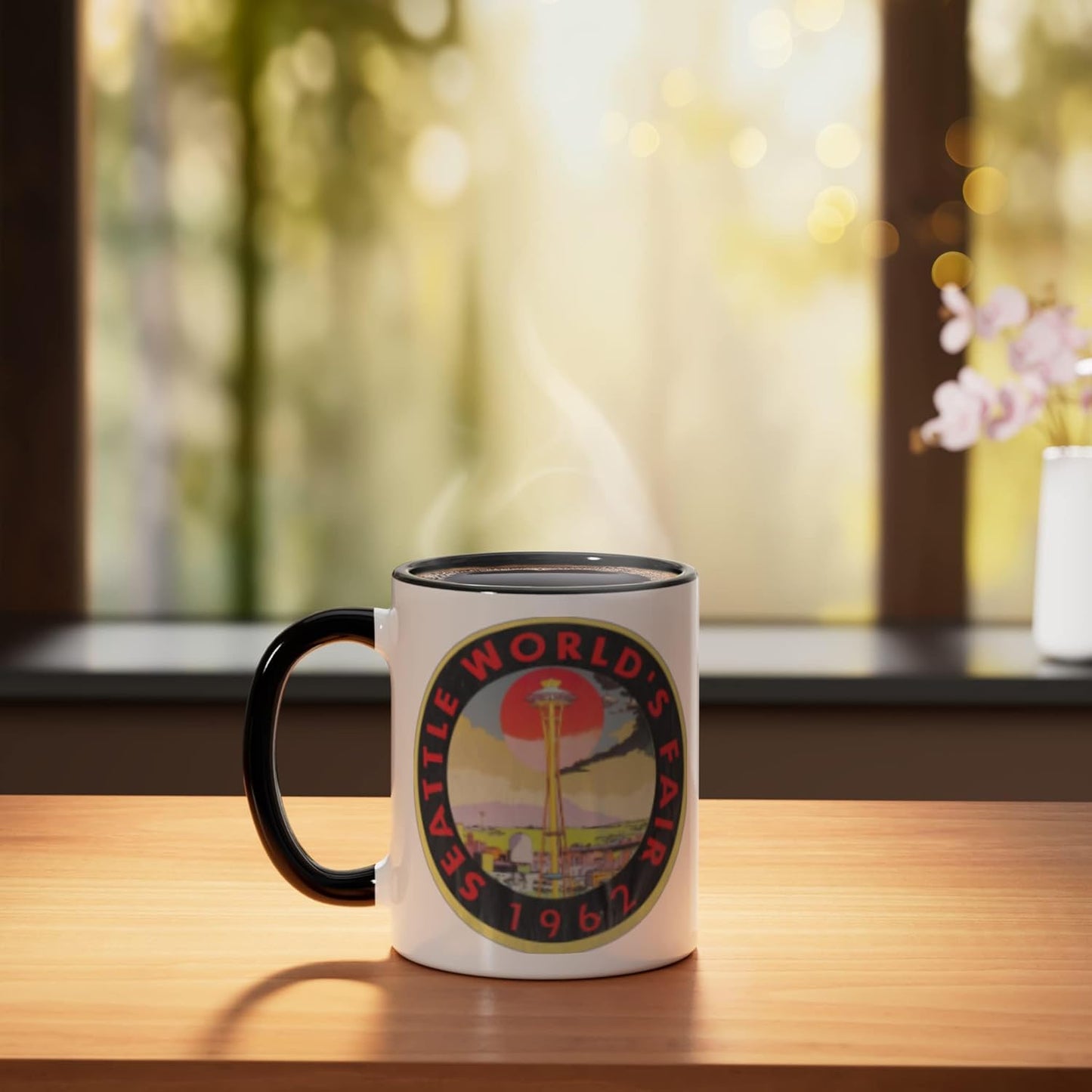 Taza cerámica Seattle World's Fair Washington Negro/Blanco