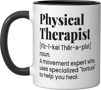 Taza de cerámica para fisioterapeuta divertida negra/blanca