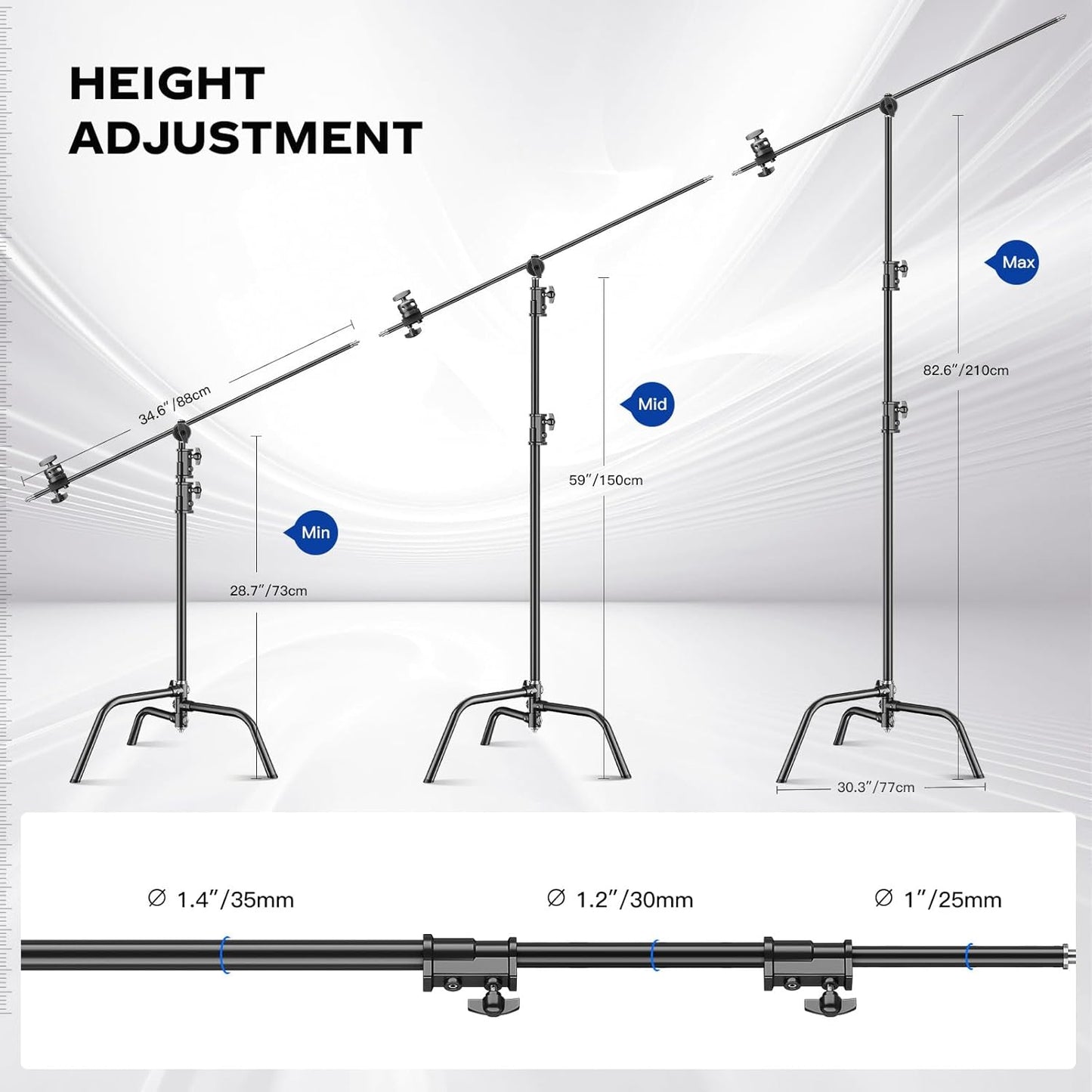 Soporte C 210cm acero inox para luz estudio
