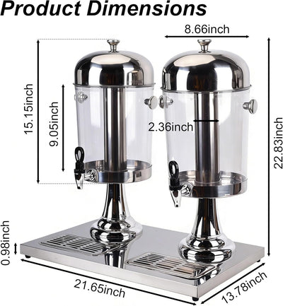 Dispensador bebidas acero inox 4.2gal con soporte y bandeja