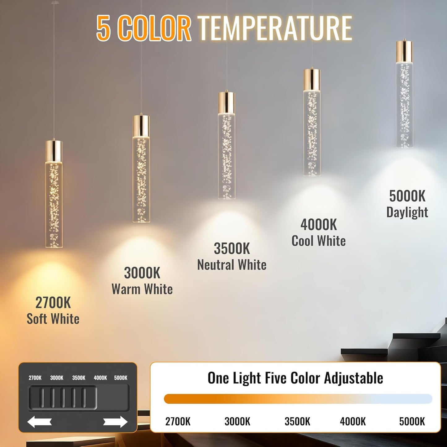 Luces colgantes LED regulables isla cocina 5CCT