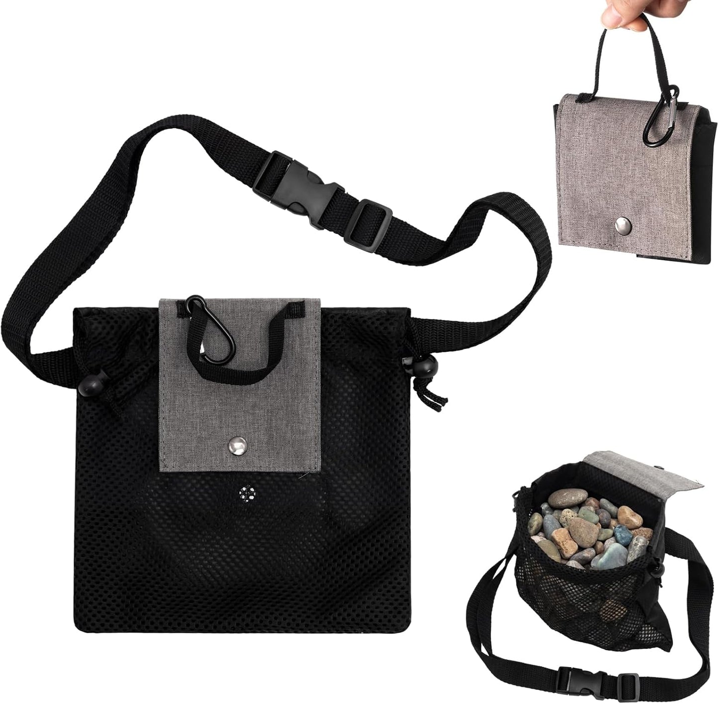Bolsa plegable malla caza hongos roca ajustable con gancho