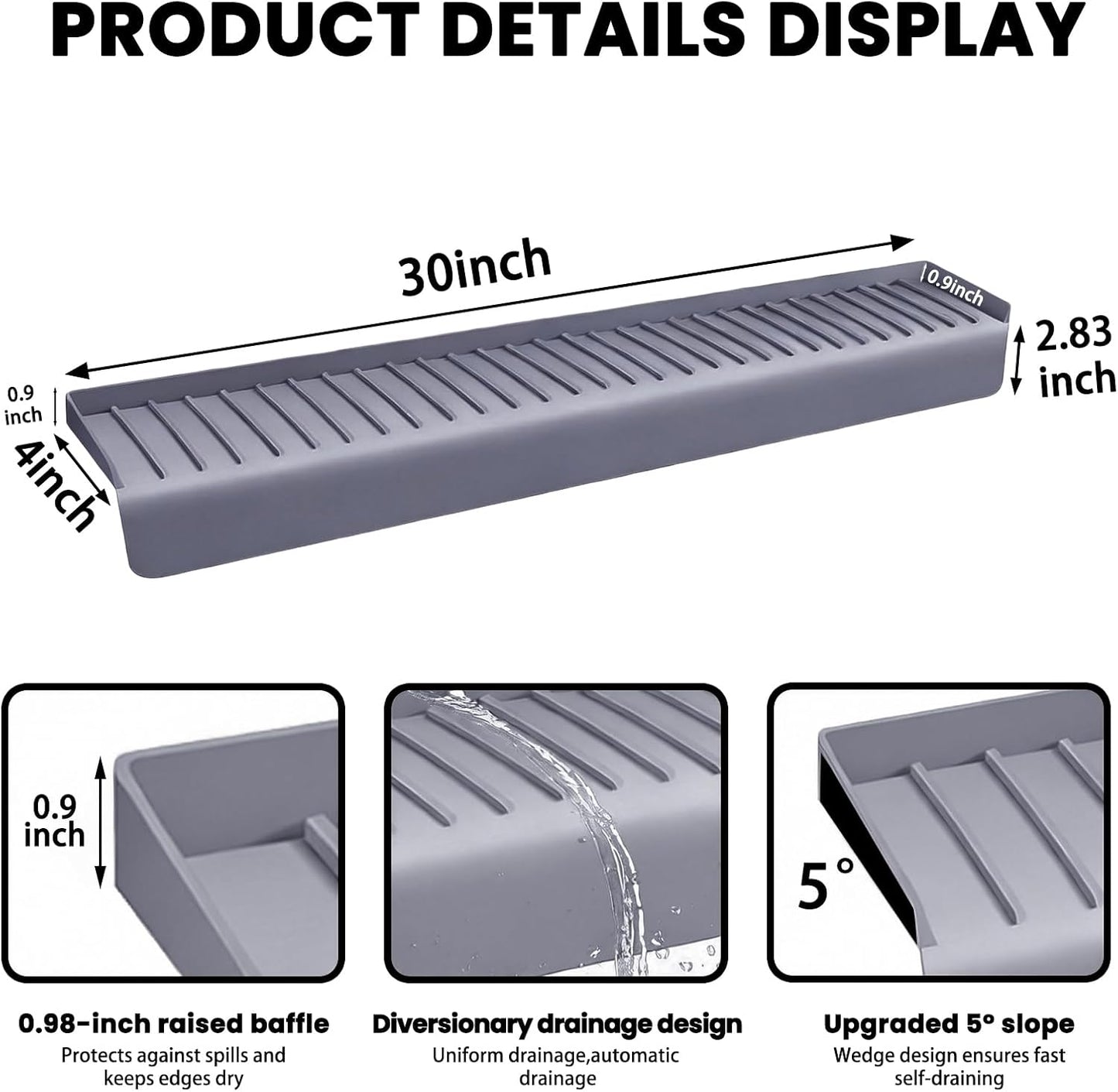 Protector de borde con ventosas de 20 pulgadas para fregadero de cocina y baño