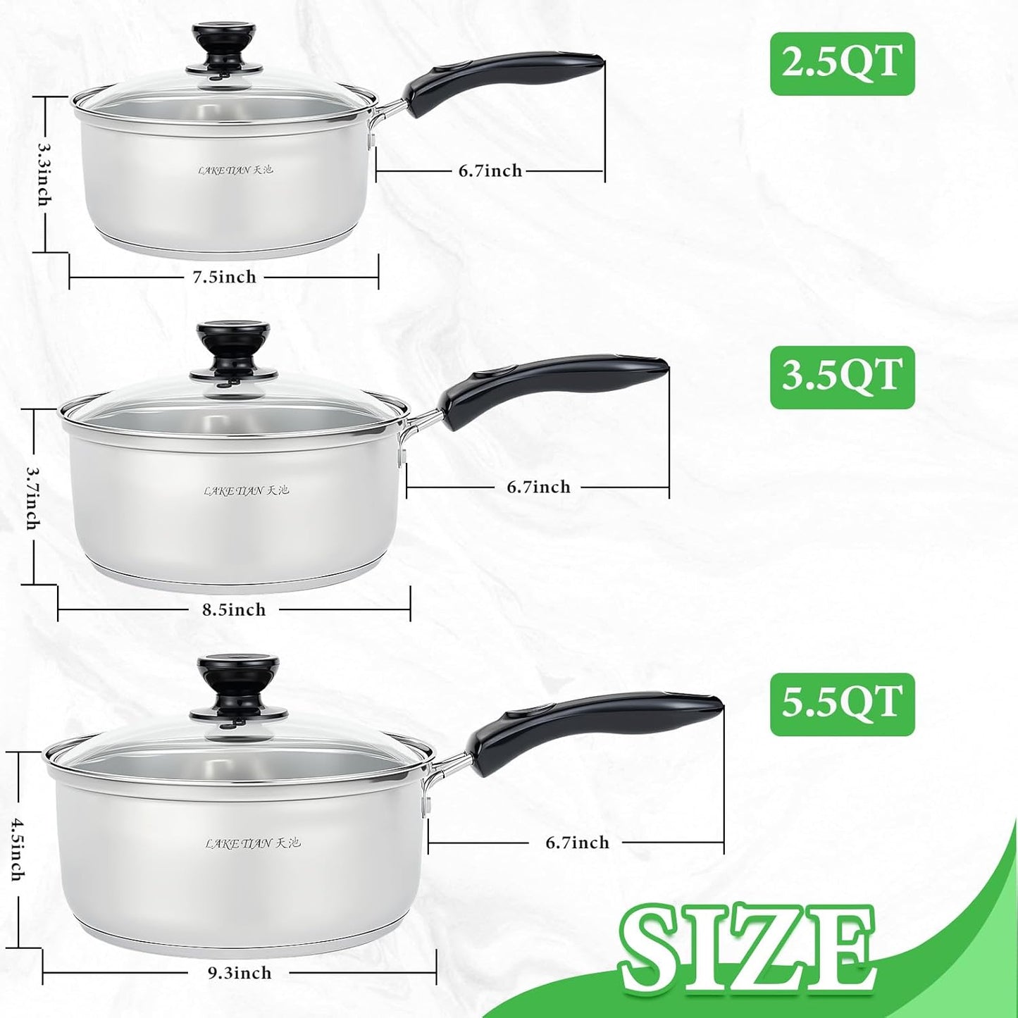 Cacerola acero inox 2.5-5.5qt compatible todas estufas