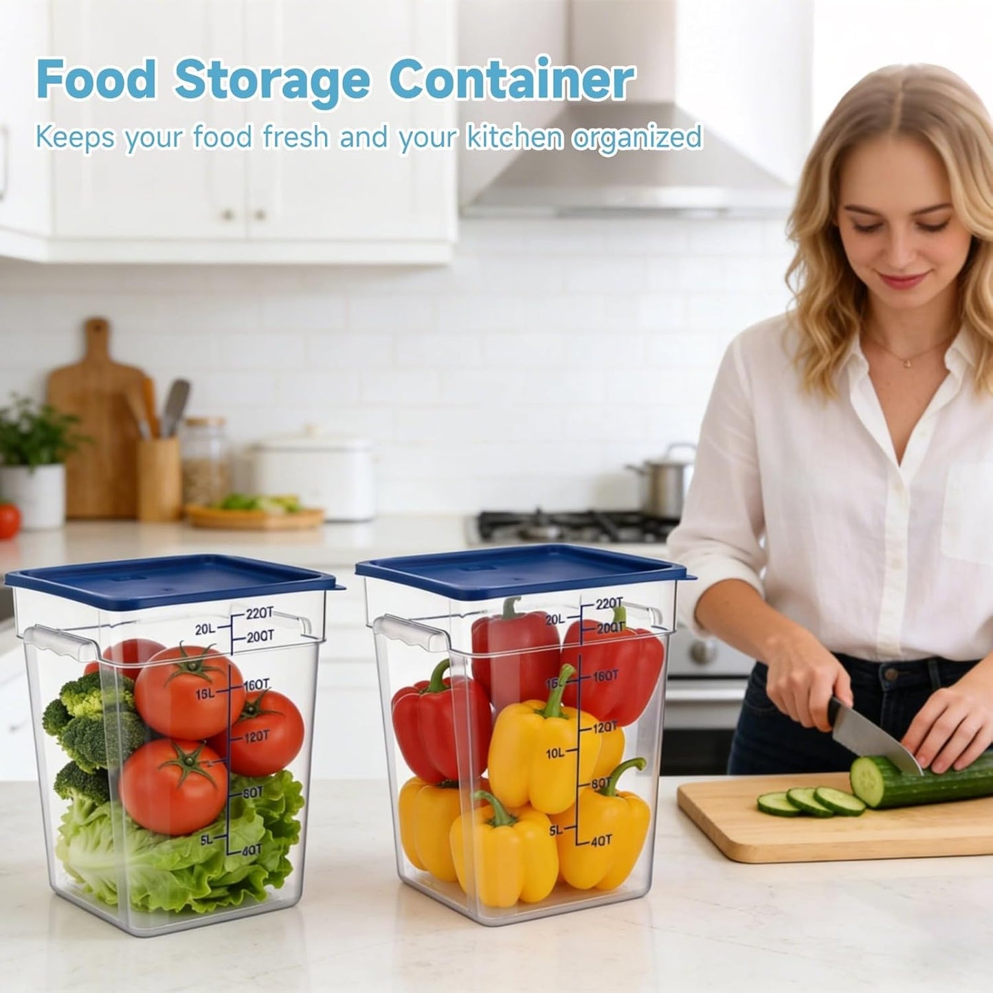 Set 4 Contenedores Almacenamiento 22qt Plástico con Escala