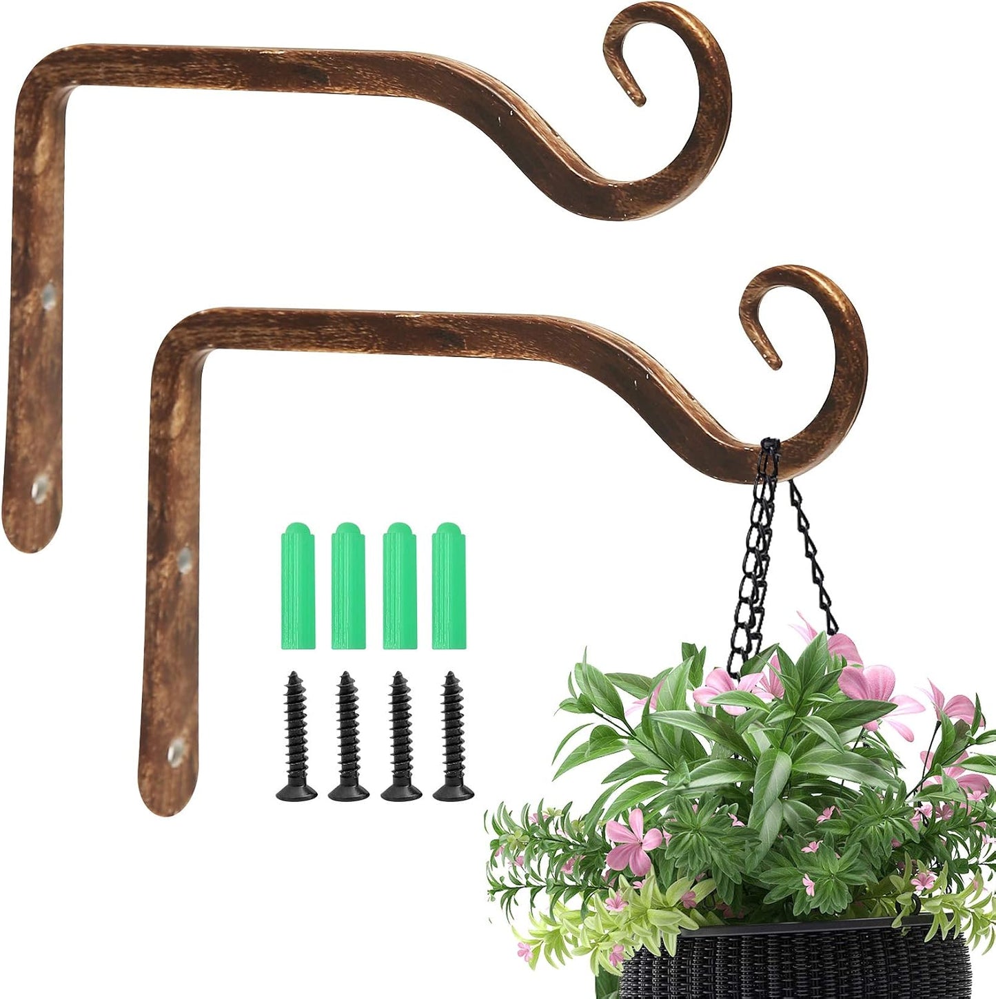 2 Ganchos Hierro 6pulg Colgador Plantas Rústico