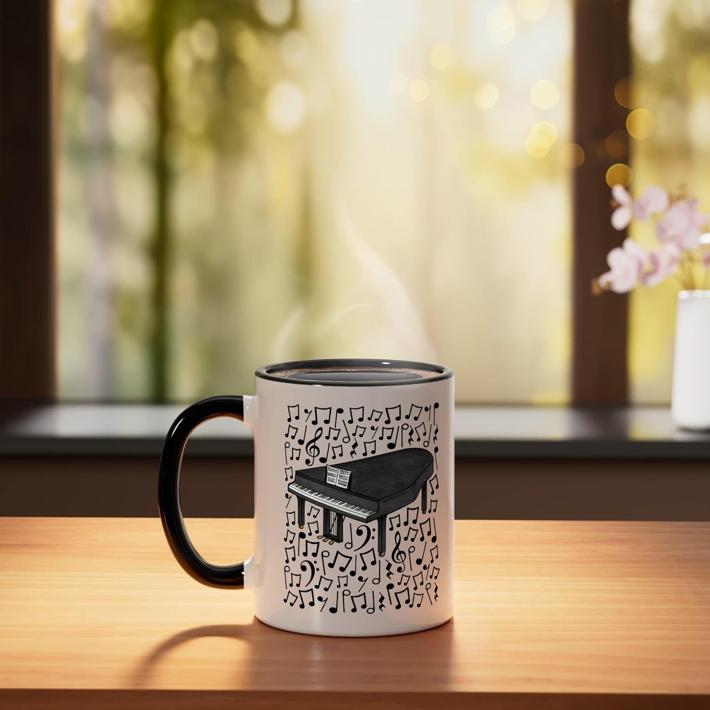 Taza cerámica para pianista profesor música notas musicales negro/blanco
