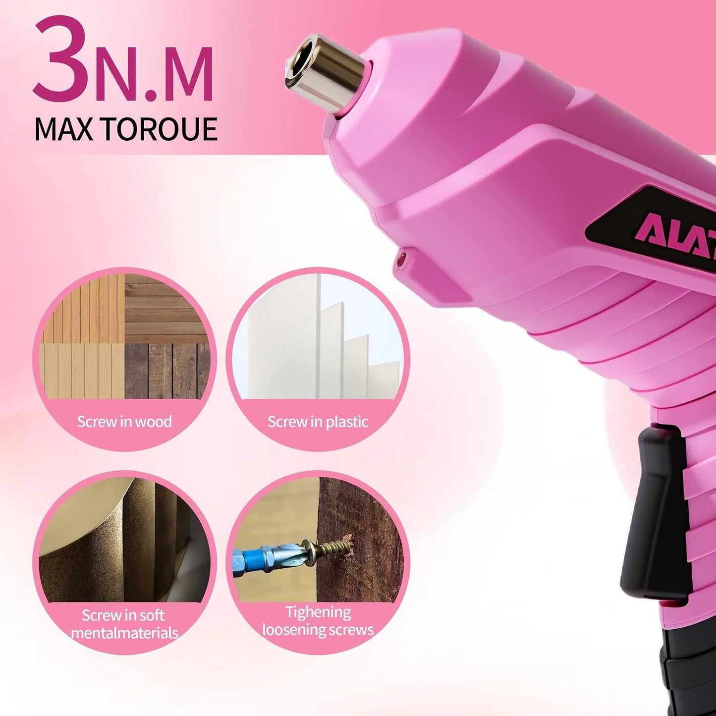Juego 40 Pzas Taladro Inalámbrico Rosa 3.7V