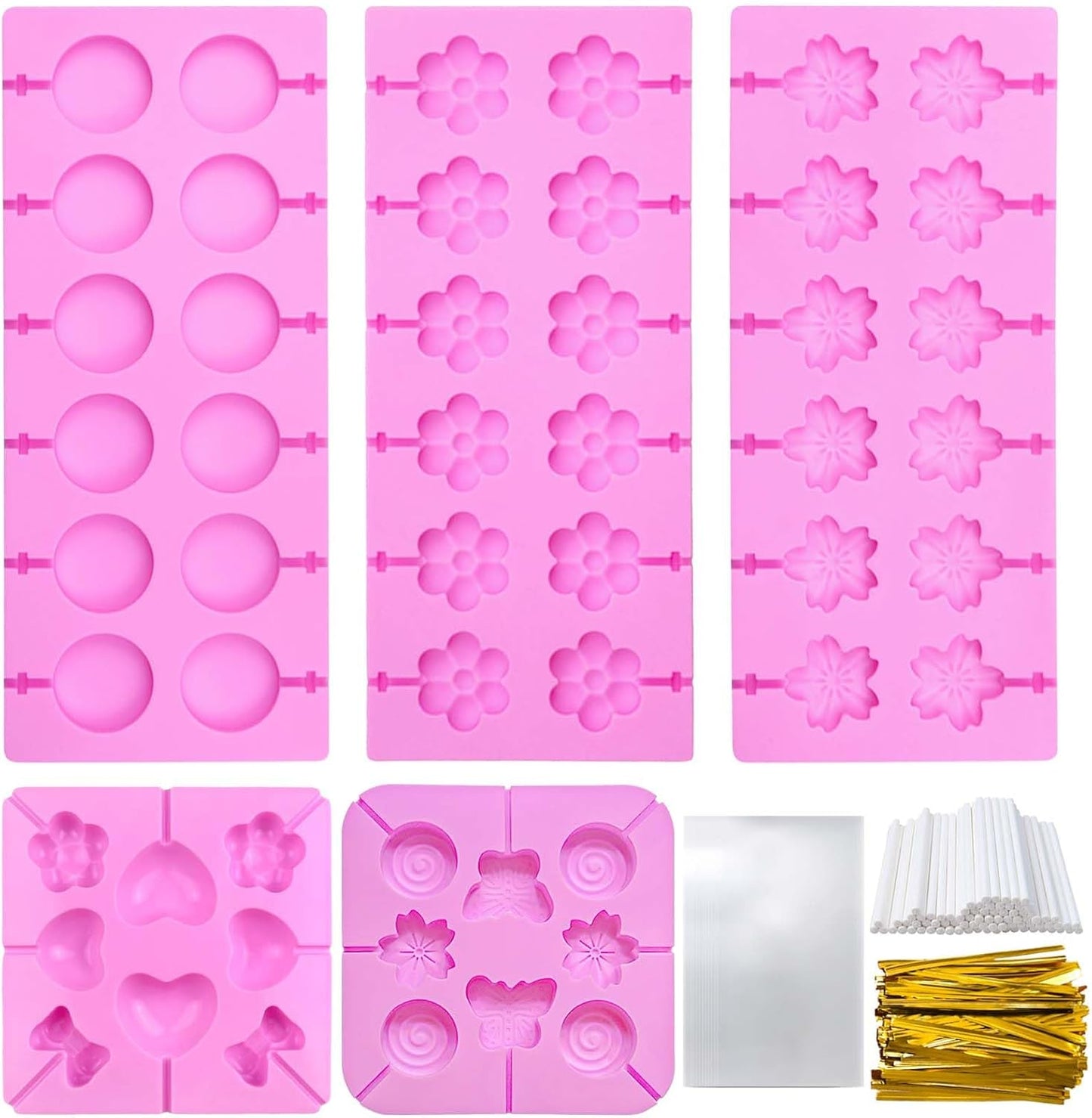 Juego de 5 moldes de silicona para paletas de 8 y 12 agujeros antiadherente