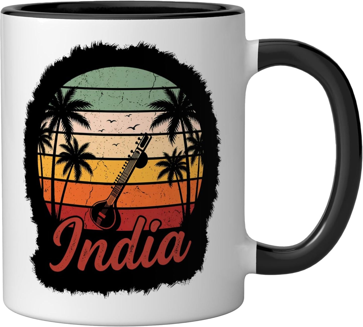 Taza cerámica vintage India souvenir negro/blanco