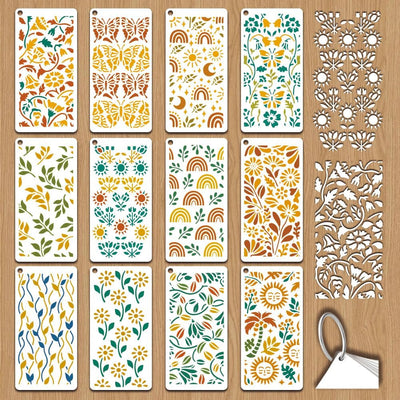 12 Plantillas Sol Luna Mariposa Bohemio Reutilizables Madera
