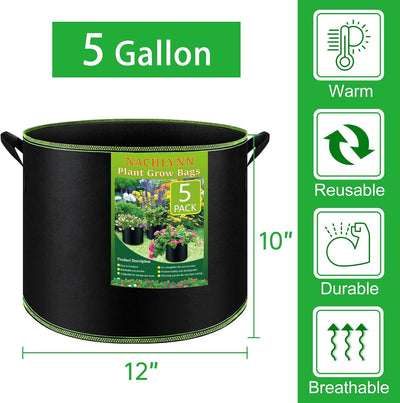 5 Pzas Macetas Tela Aireación Resistentes 5gal para Jardinería