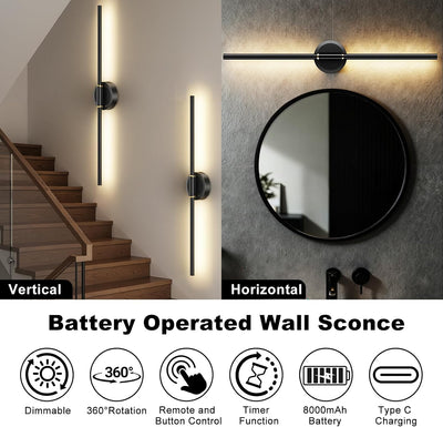 2 Apliques Pared LED Recargable 8000mAh Control Remoto