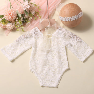 Traje de encaje para bebé recién nacido con diadema